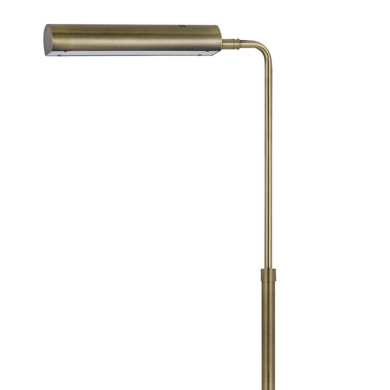 Kime 44-58 Inch Floor Lamp, Adjustable Height, LED, Antique Brass Finish - Benzara