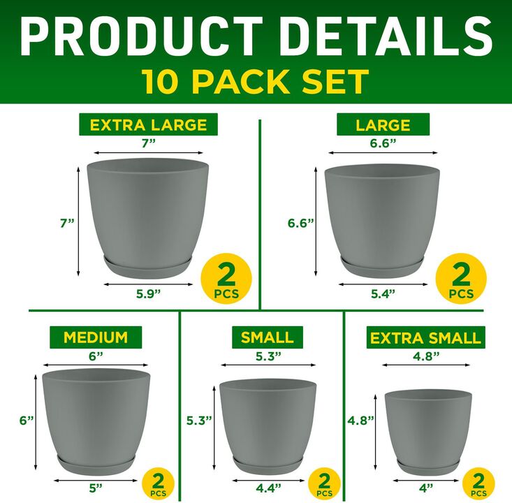 Planter Pots with Drainage Holes - Lightweight, Durable, and Space-Saving Pots for Indoor and Outdoor - Versatile Functionality, Simple Modern Design, Plastic Planter Pots