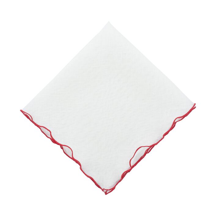 Linen Napkins With Red Ruffled Edges, Set of 4