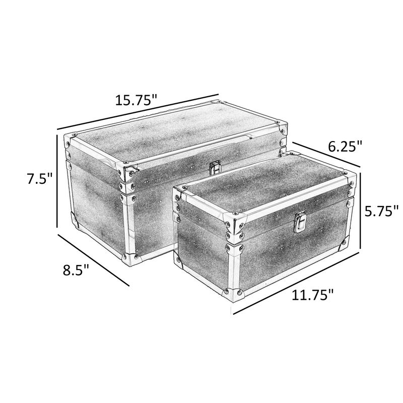 Mecca Storage Box Set of 2, Rivet Accents, Chrome Metal, Silver Wood - Benzara