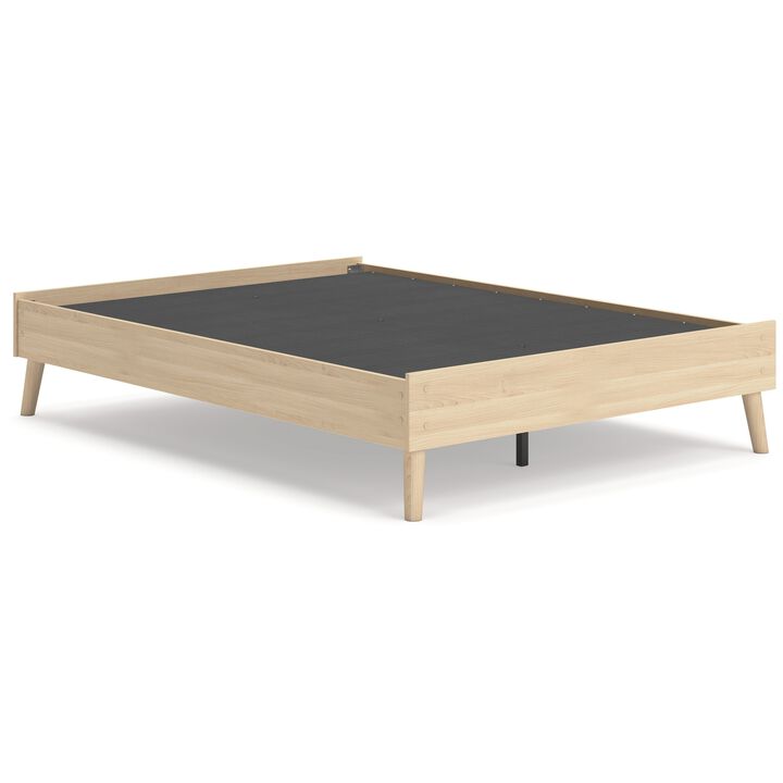 Abis Full Platform Bed, Natural Brown Wood, Low Profile Tapered Legs - Benzara