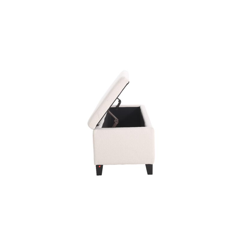Elias Ottoman Bench with Storage, 51 Inch Rectangular, White Fabric -Benzara
