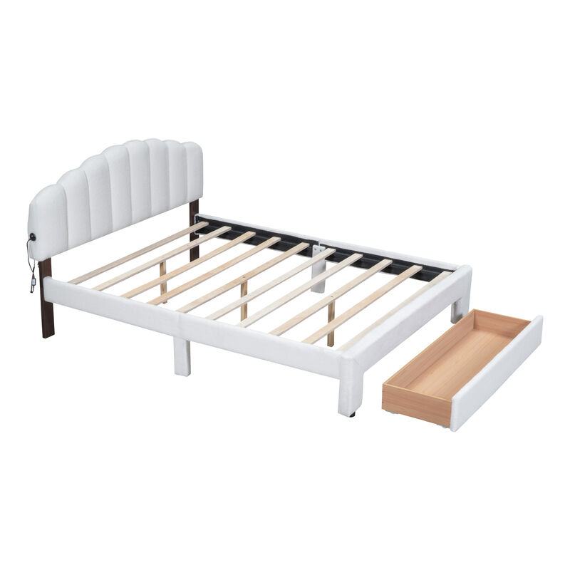 Merax Teddy Fleece  Platform Bed with Drawer