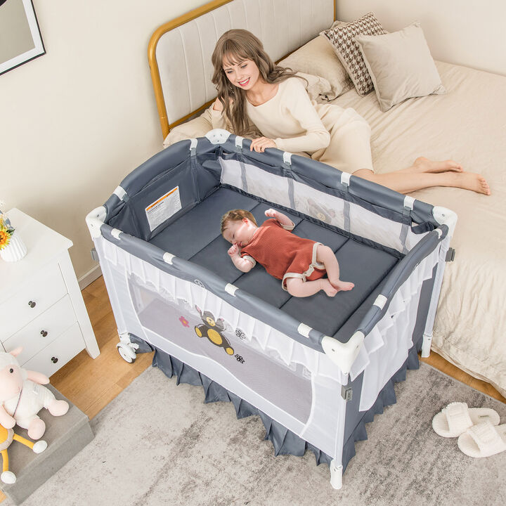 Convertible Bassinet with Removable Changing Table and Detachable Mesh Net