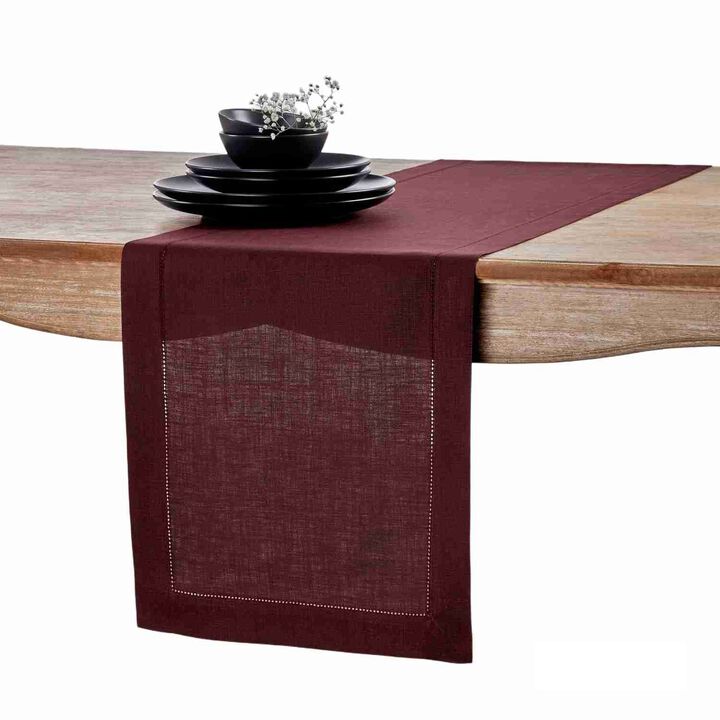Solino Home 100% Pure Linen Table Runner | Classic Hemstitch for Thanksgiving, Christmas