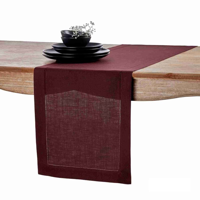 Solino Home 100% Pure Linen Table Runner | Classic Hemstitch for Thanksgiving, Christmas