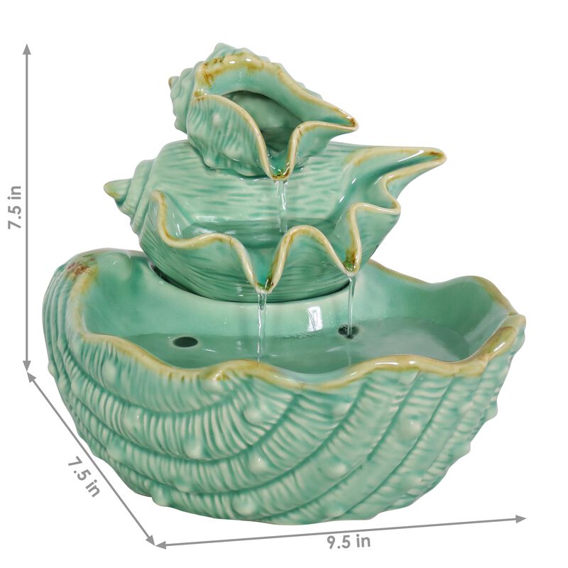 Sunnydaze Stacked Tiered Seashells Ceramic Indoor Water Fountain - 7 in