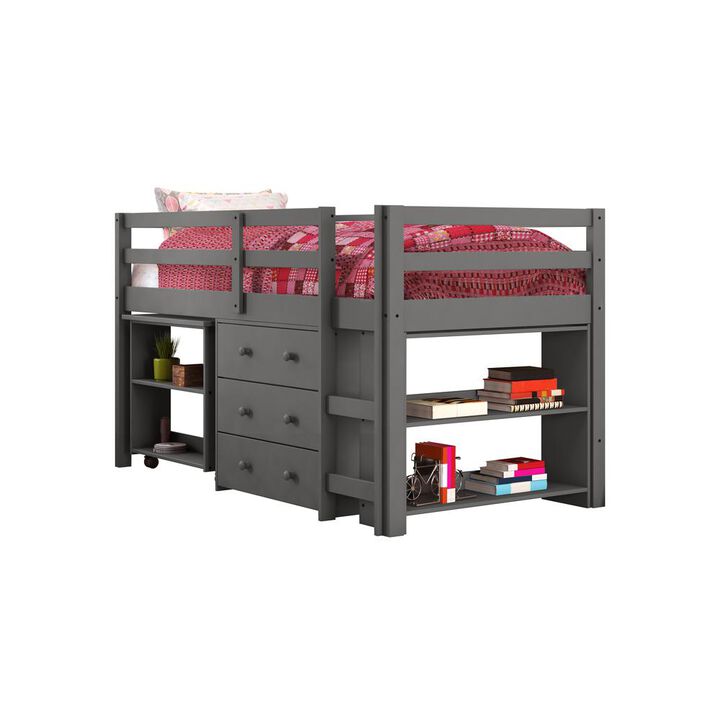 Donco Trading Twin Low Loft Includes Desk, Chest & Bookcase