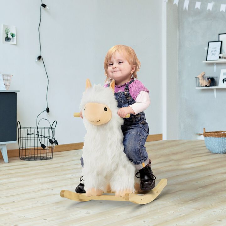 White Llama Rocker: Kids' Ride-On Toy with Handle for 18-36 Months