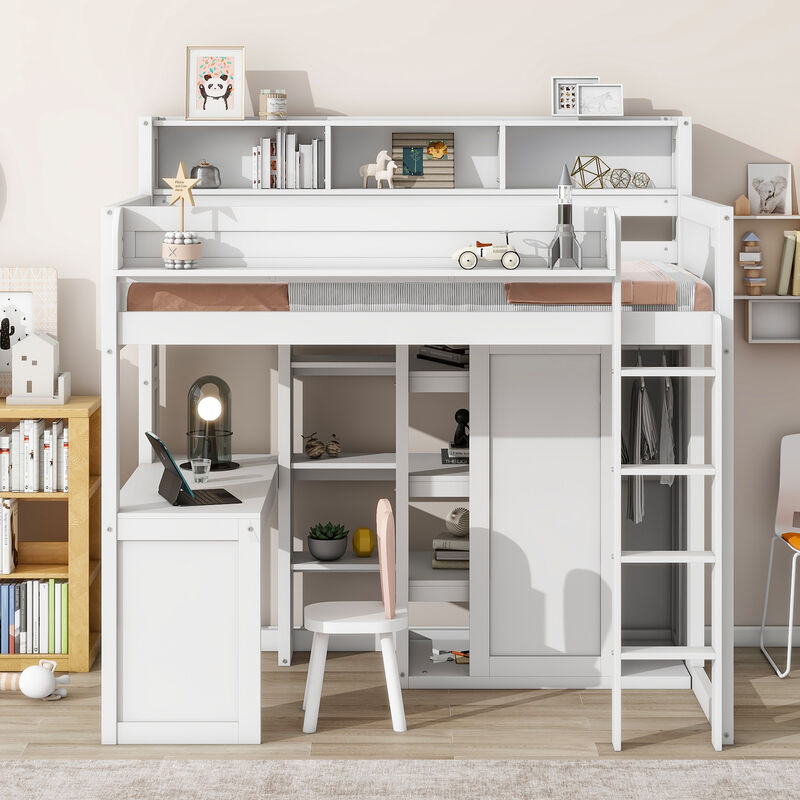 Merax Loft Bed with Wardrobe