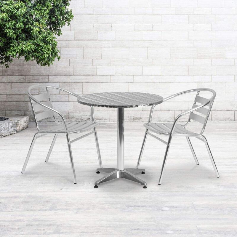 Flash Furniture Lila 27.5'' Round Aluminum Indoor-Outdoor Table Set with 2 Slat Back Chairs