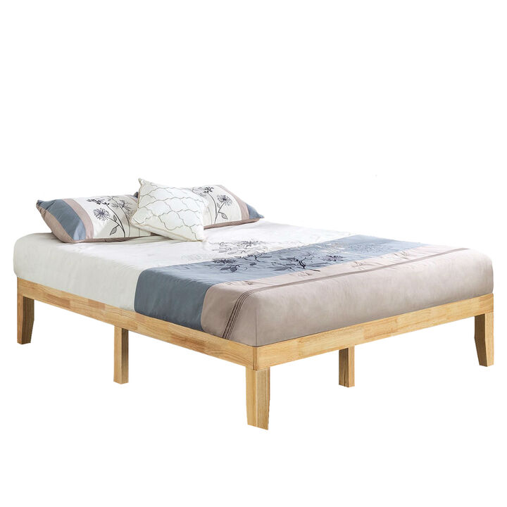 QuikFurn Full size Solid Wood Platform Bed Frame in Natural Finish