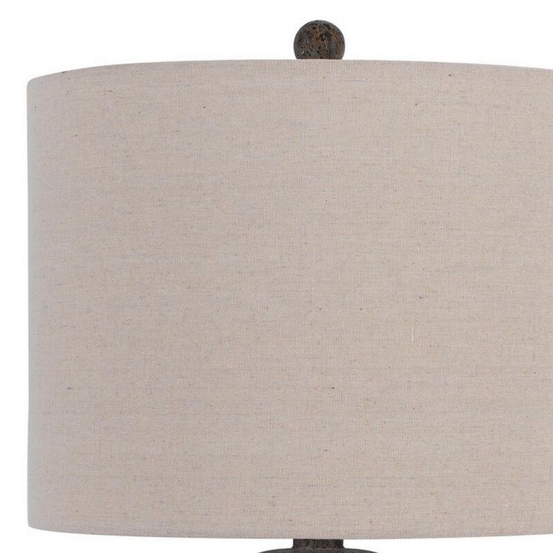 31 Inch Accent Table Lamp, Resin Turned Base, Set of 2, Beige, Gray-Benzara