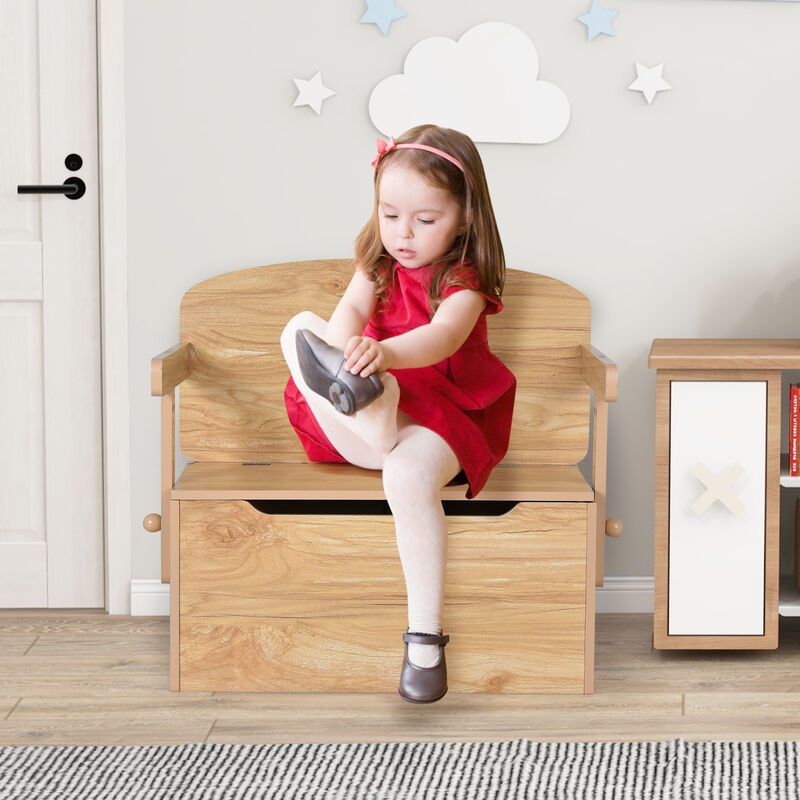 3-in-1 Kids Convertible Storage Bench Wood Activity Table and Chair Set