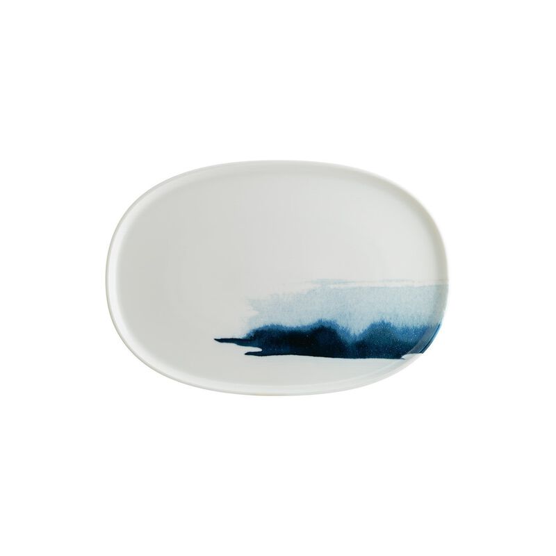 Blue Wave 13" x 9" x h:0.75" Oval Decorated Porcelain Platter