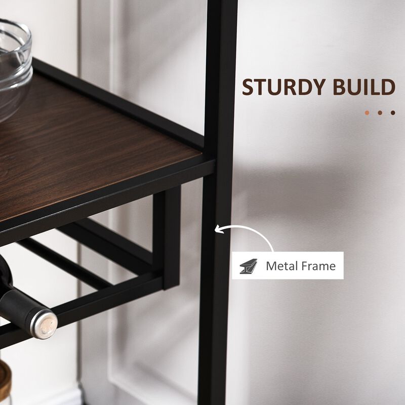 Dark Brown Wine Storage: Industrial 11-Bottle Rack with Glass Shelf
