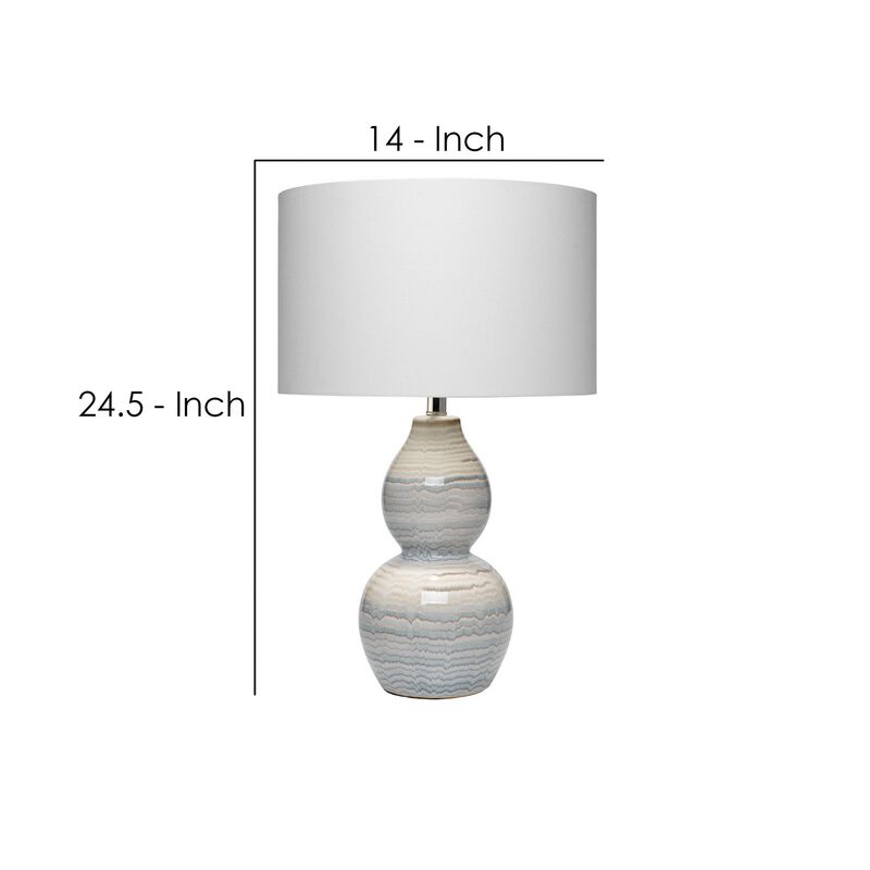 Ceramic Table Lamp with Neutral Waves Pattern, White and Blue-Benzara