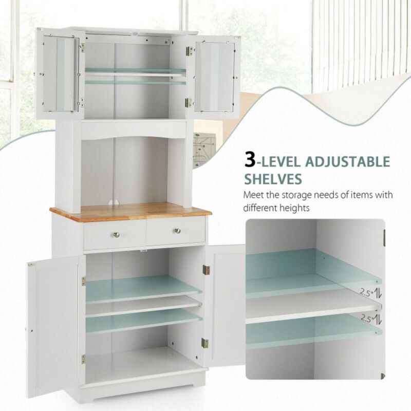 Hivvago Kitchen Pantry Cabinet with Wood Top and Hutch