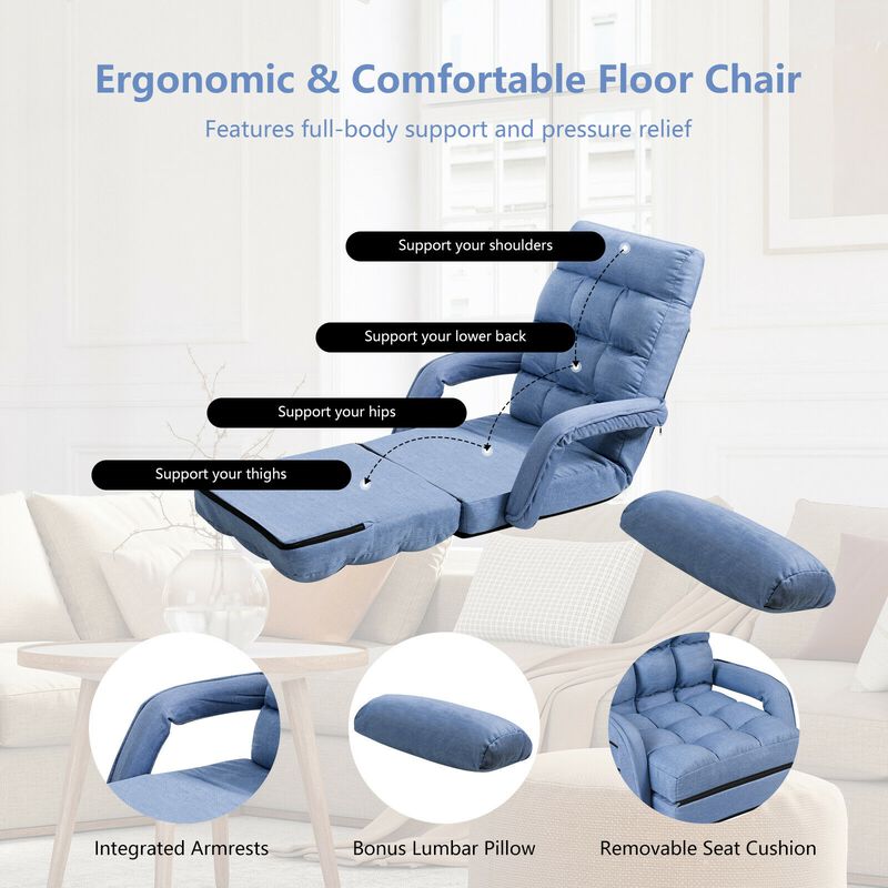 Folding Lazy Floor Chair Sofa with Armrests and Pillow
