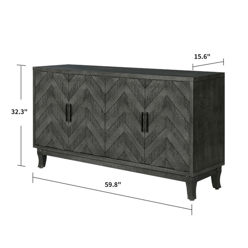 Vintage Style Buffet Cabinet with 4 Doors, Taupe Grey