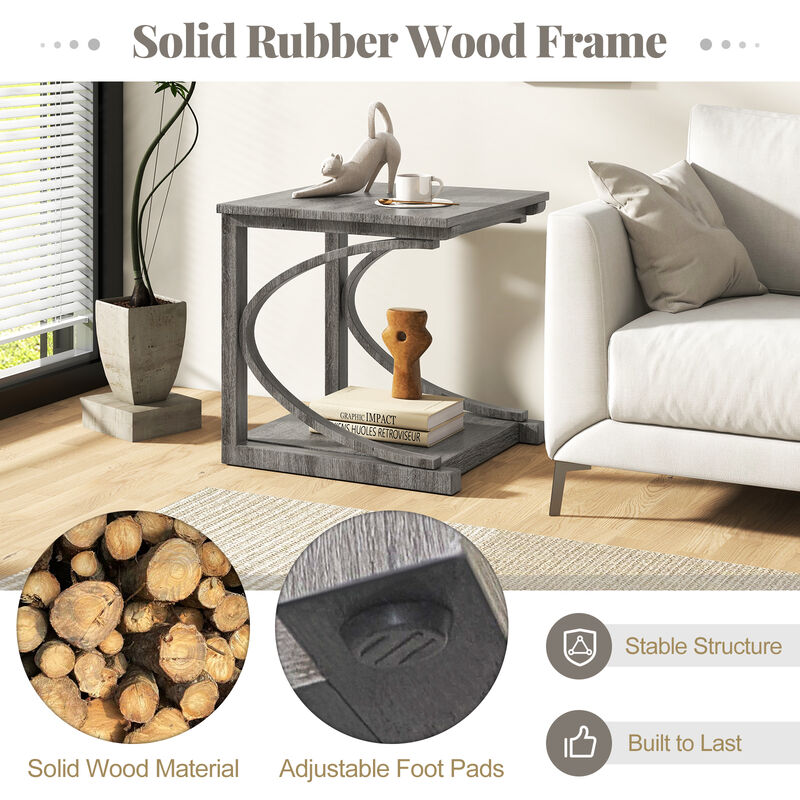 C-Shaped 2-Tier Square End Table for Sofa or Living Room