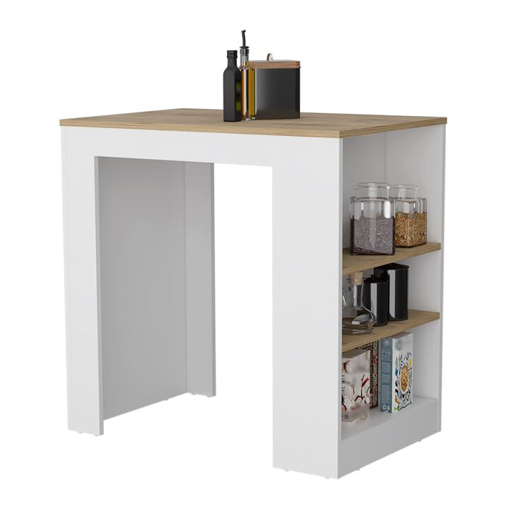 DEPOT E-SHOP Lacour Kitchen Island, Kitchen Bar Table with 3-Side Shelves