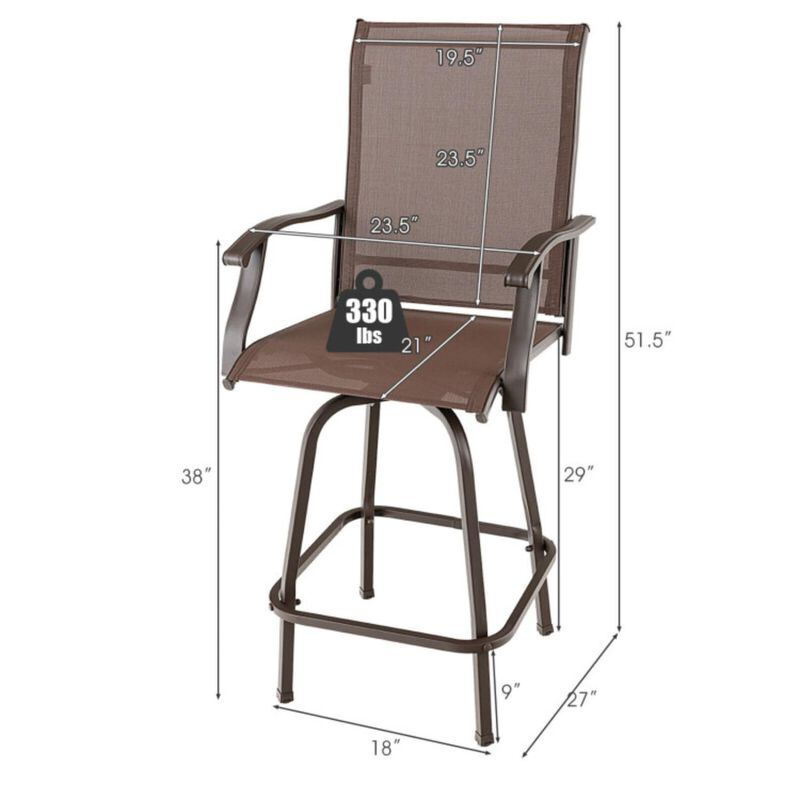Hivvago 2 Pieces Patio 360 Rotation Swivel Bar Stool Set-Brown