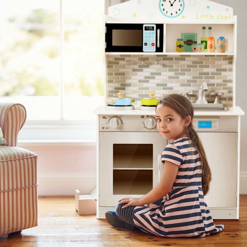 SUGIFT Kid's Wooden Pretend Cooking Play Kitchen Set