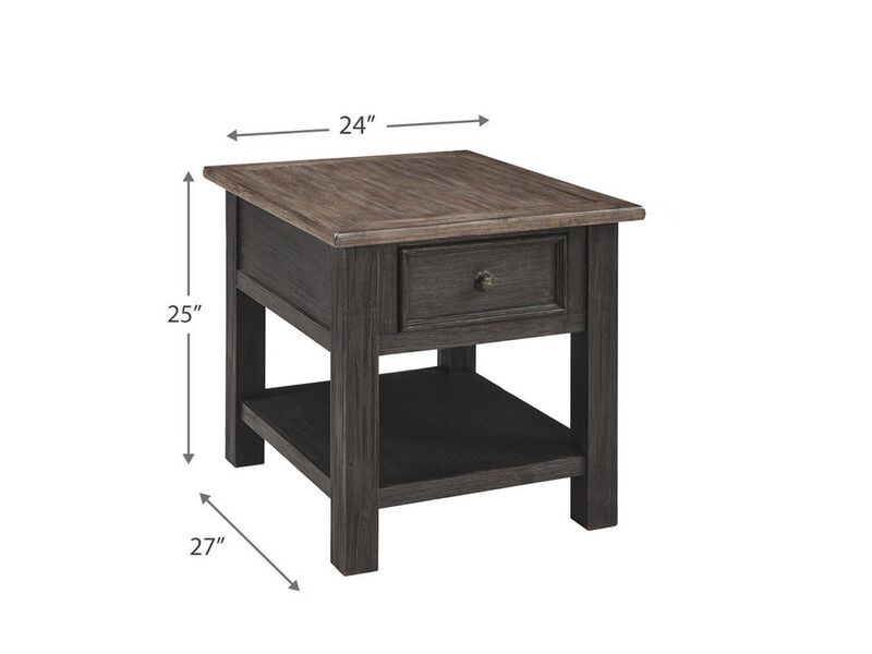 Wooden End Table with One Drawer and One Shelf, Brown and Black-Benzara