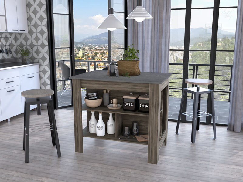Streamdale Rockaway 3-Shelf Kitchen Island Dark Brown And Onix