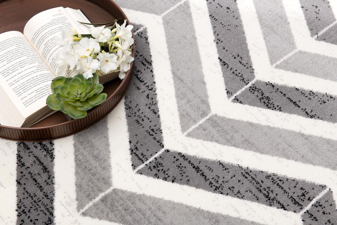 Montage Modern Geometric Wave Grey Beige Indoor Area Rug