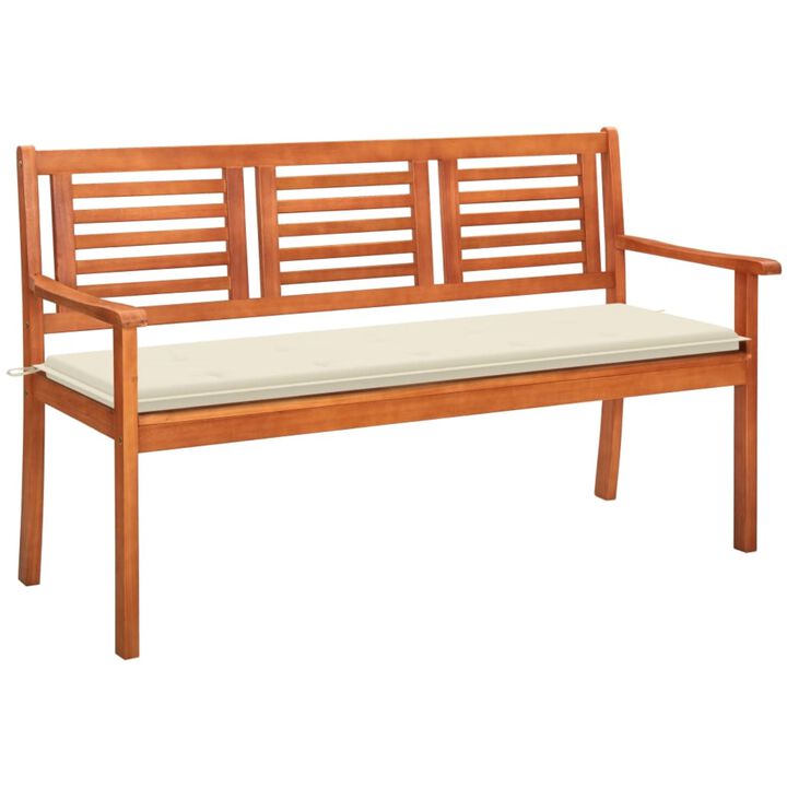 vidaXL 3-Seater Garden Bench with Cushion 59.1" Solid Eucalyptus Wood