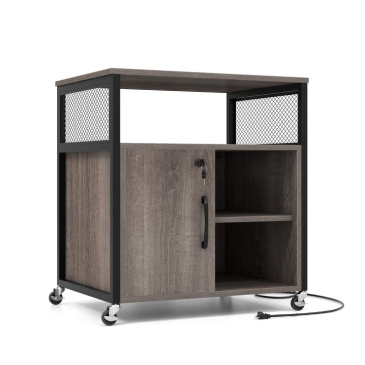 Hivvago File Cabinet on Wheels with Charging Station and Cable Management Hole