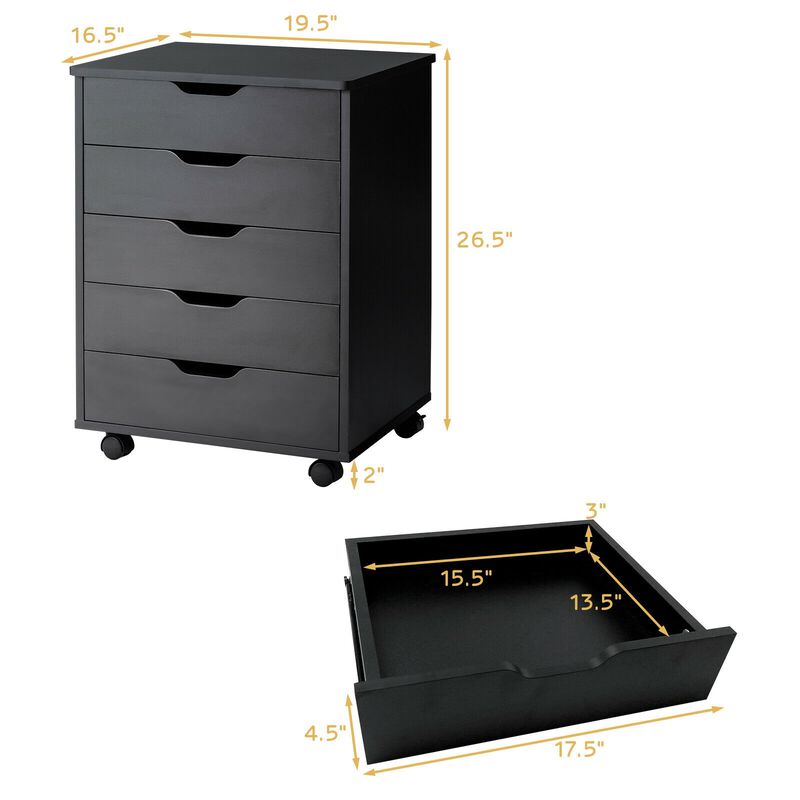 5 Drawer Mobile Lateral Filing Storage Home Office Floor Cabinet with Wheels