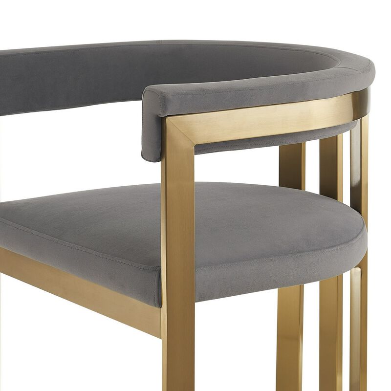 Cid Tayc 25 Inch Dining Chair, Contemporary Art Gray Velvet, Gold Steel - Benzara