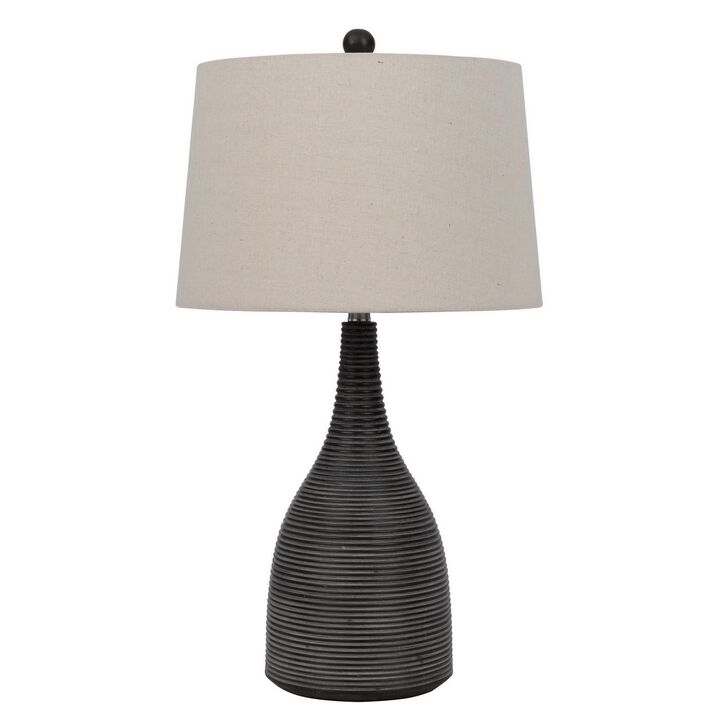 29 Inch Classic Table Lamp, Textured Lined Body, Ceramic, Charcoal Black-Benzara