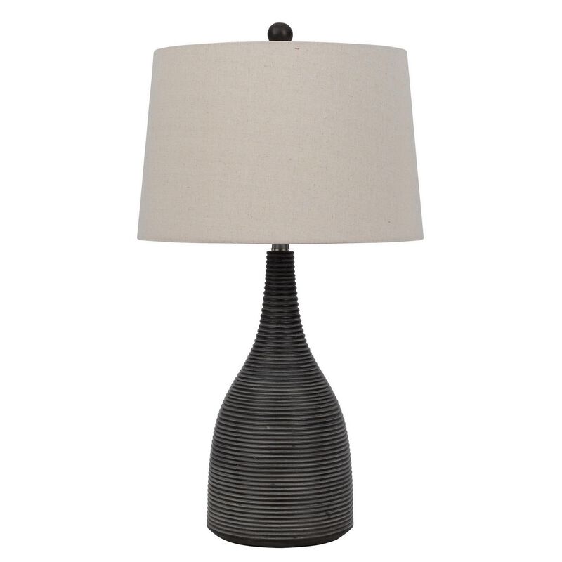 29 Inch Classic Table Lamp, Textured Lined Body, Ceramic, Charcoal Black-Benzara