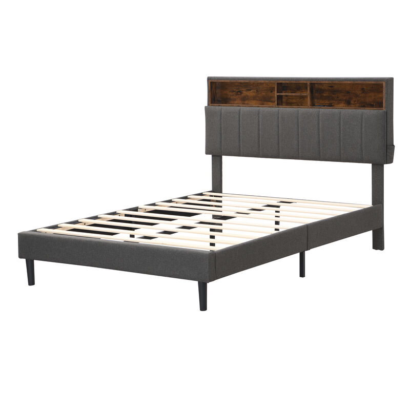 Merax Upholstered Platform Bed with Storage Headboard