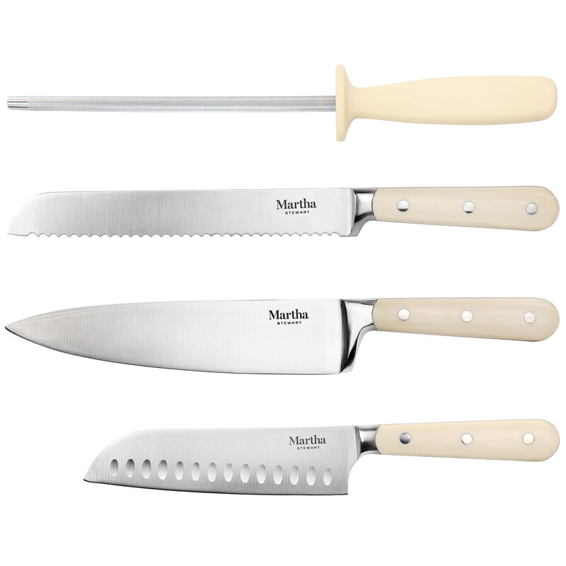 Martha Stewart Essential Ruxton 14 Piece Stainless Steel Knife and Block Set in Cream