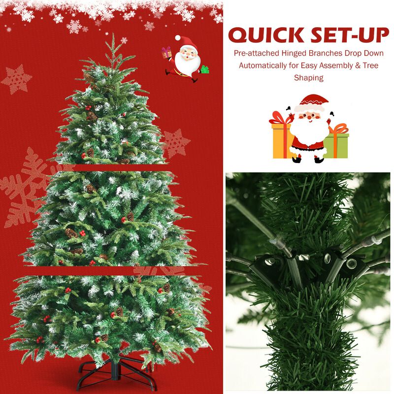 Pre-Lit Snowy Christmas Hinged Tree with Flash Modes and Multi-Color Lights