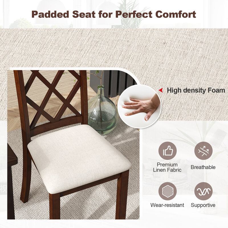 Dining Chair Set of 2 with Upholstered Seat Cushion and Rubber Wood Legs