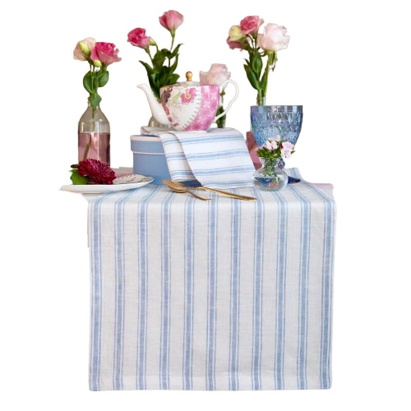 Solino Home 100% Pure Linen Table Runner | Capri Ticking Stripe for Spring & Easter