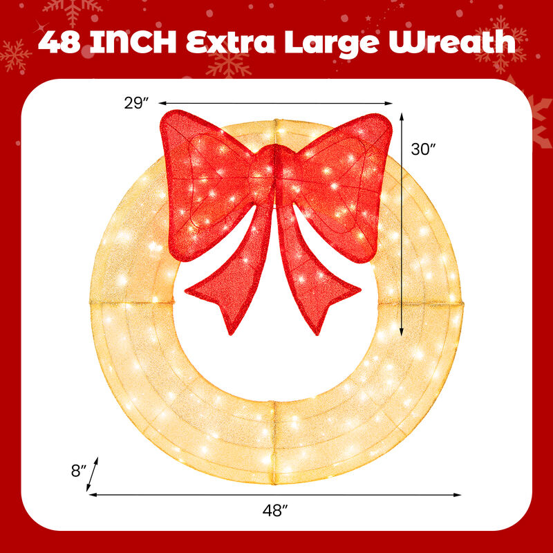 Pre-Lit Lighted Christmas Mesh Wreath with Large Bow and 200 LED Bulbs