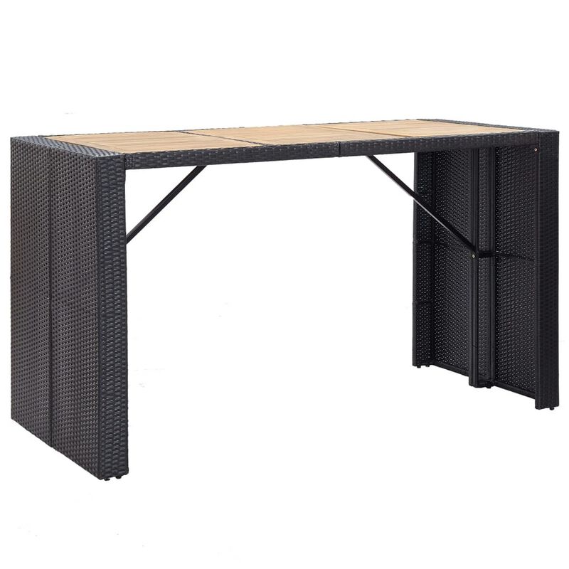 7pc Outdoor Bar Table and 6 Chairs Set, White Cushions, Black Rattan - Benzara