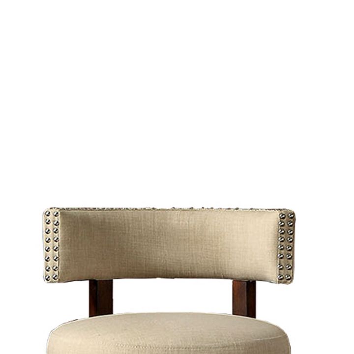 Lynsey Contemporary 24"Barstool With linen Cushion, Beige Finish, Set of 2-Benzara