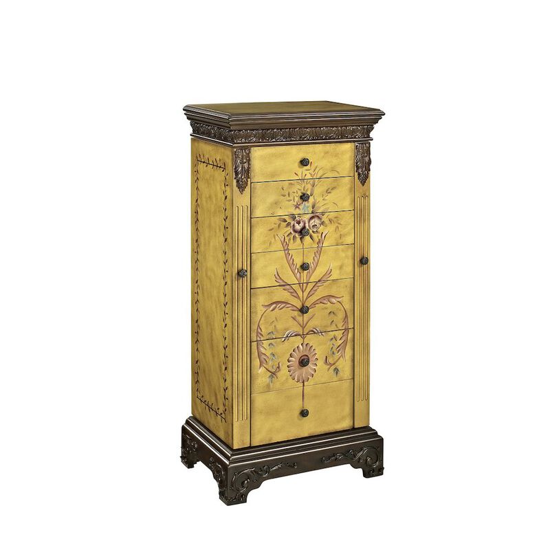 Powell Masterpiece Antique Parchment Hand Painted Jewelry Armoire