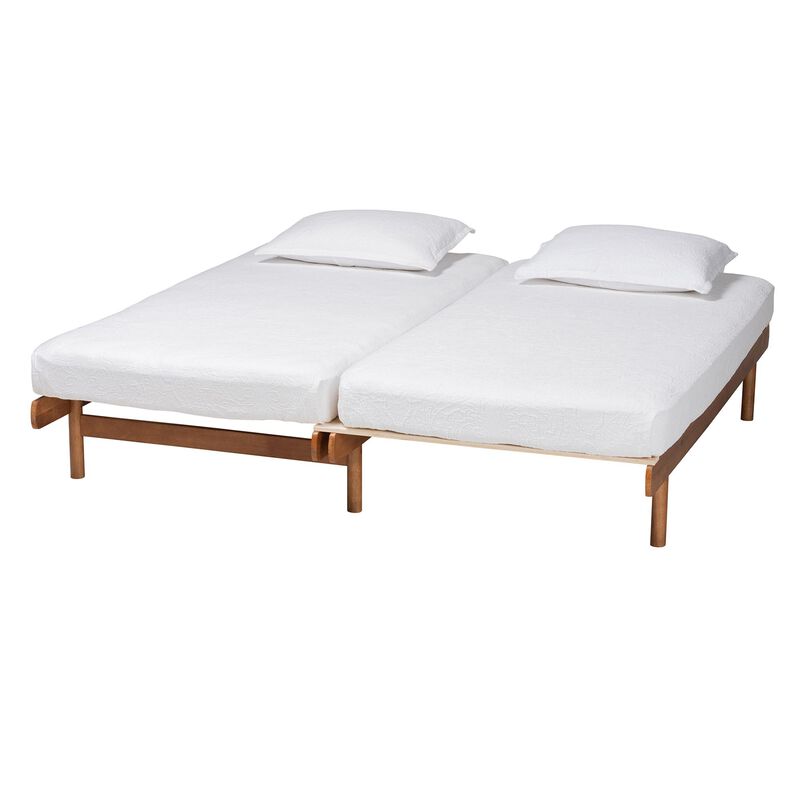 Baxton Studio Bolivia Mid Century Modern Walnut Brown Wood Expandable Twin To King Bed Frame