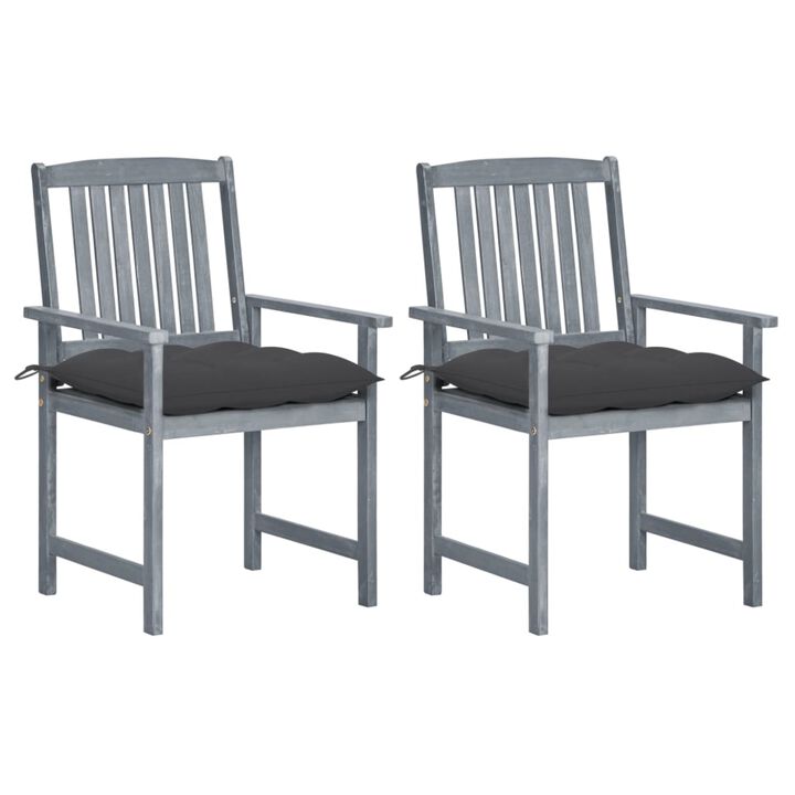 vidaXL Director's Chairs with Cushions 2 pcs Gray Solid Acacia Wood