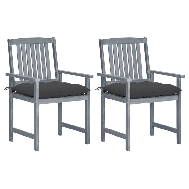 vidaXL Director's Chairs with Cushions 2 pcs Gray Solid Acacia Wood