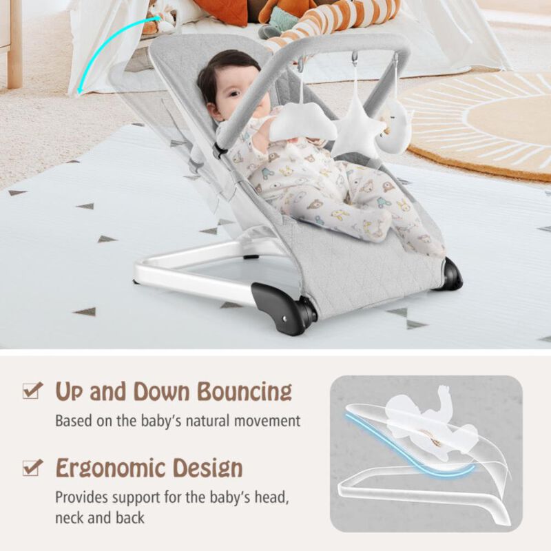 Hivvago Foldable Baby Bouncer with Removable Fabric Cover and Toy Bar-Gray